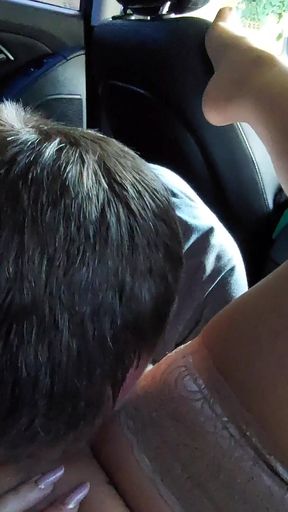 Stepmom moans really loud while stepson licks her pussy in the car   Clip 1
