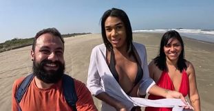 Baianinha Trans Fucks Couple on the Beach