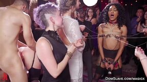 Huge tits slave fucked in bondage at swinger orgy party