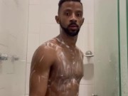 Black man jerking off his big bone on shower