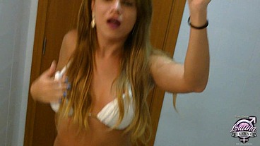 Trans pornstar Hilda Brazil selfie video on the mirror in my hotel room