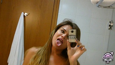 Trans pornstar Hilda Brazil selfie video on the mirror in my hotel room