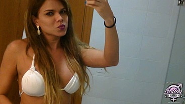 Trans pornstar Hilda Brazil selfie video on the mirror in my hotel room