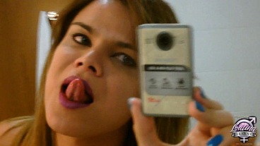 Trans pornstar Hilda Brazil selfie video on the mirror in my hotel room