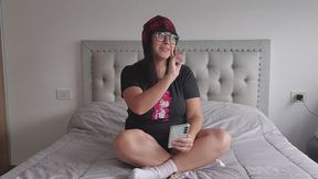 Nerdy girl reading manga and texting with her neighbor