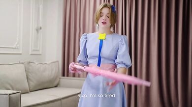 Blonde cosplay feet masturbation with an umbrella teases
