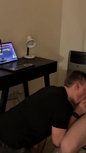 Riding Dildo Hard and Gagging on His Big Dick