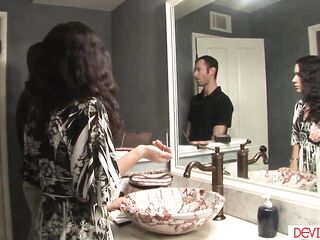 Latin chick stepsis Tia Cyrus gets lustful watching her stepbro masturbating.That babe joins in,sucks his large shlong and facesits the chap in advance of letting him bang her