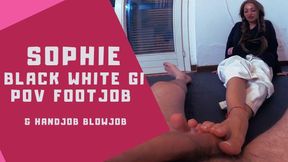 Sophie black and white gi POV footjob and handjob and blowjob