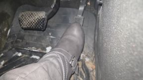 Evalynn snow driving in grey heeled boots