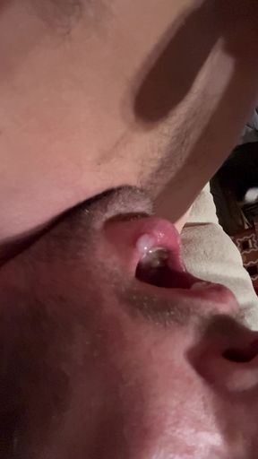 Swallowing mouthful of cum