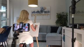 Big tits big ass all natural hottest blonde painter dreams about a dick and a small cock appears for her to play with