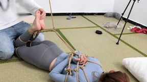 xy237 - barefoot yoga teacher tied up with ropes and playing with her bare feet