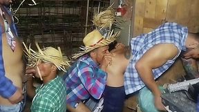 Horny Farmers Indulge In Crazy Interracial Gay Foursome In the Barn During The June Party