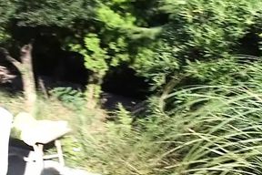 Muscled French chicks enjoying anal threesome by the pool