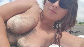 my risky girlfriend likes summer holidays - she touches big tits on beach)