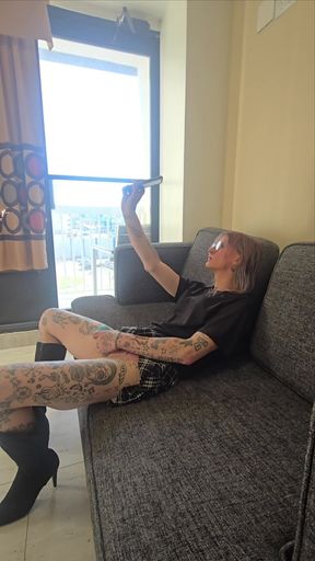 Trans Slut Cums on Her Own Face