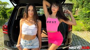 NastyClub - Outdoor Threesome with Vixi Rafi and MitzX in Their Broken Car!