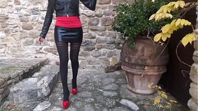 Preview - Milf walks in pantyhose and high heels
