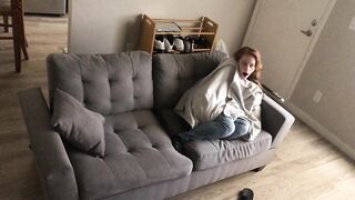 Red Haired PAWG Teens Gets filled with cumshot from big black cock on Next Door Couch while babysitting