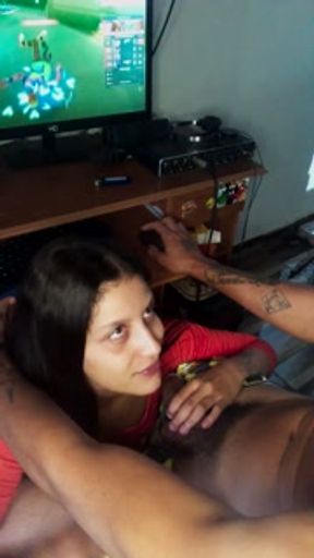 Playing Valorant and getting a rough blowjob and a sex with pussy fuck