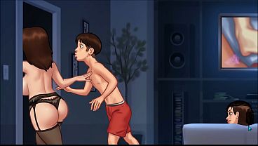 Stepson seduced into steamy sex by cock-hungry BBW stepmom in summertime