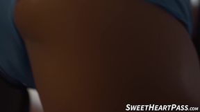 Black lesbian Demi Sutra spreads and licks the wet pussy of sexy Ember Snow