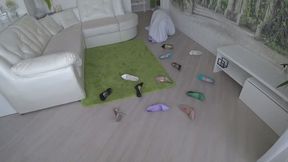 A small white monster swallows shoes and then regurgitates them