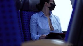 office seduction - submissive wife - braless and blouse in public