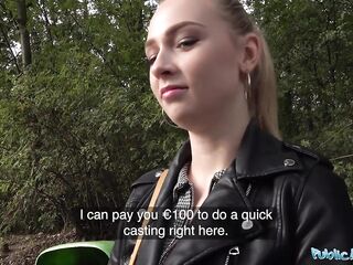 Public Agent Jenny WIld gets her shaven vagina screwed outdoors