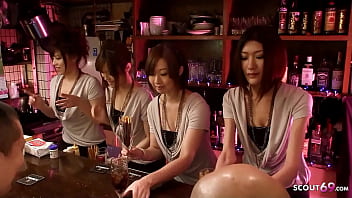 Japanese Anal Creampie Orgy with 4 waitresses and clients