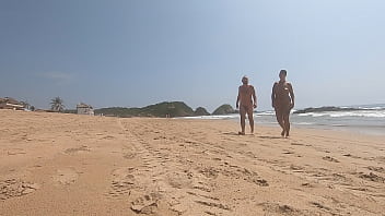 Walking nude freely &amp_ having fun on public nudist beach