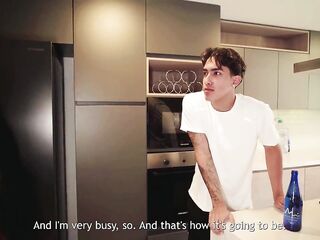 Cougar seduces her niece's boyfriend during the time that this babe works in the living room.