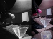 Huge CUMLOAD in a martini-glas of WATER after stretching my balls