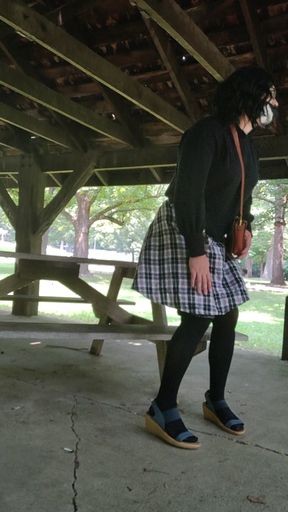 Sissy strokes in public park while cruising