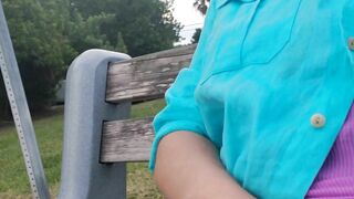 17 minutes of upskirt bare cunt sitting inside the bench by the seawall masturbating for the boaters