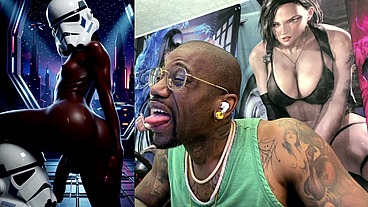 Ebony Storm Trooper Transgender Twerking Her Ass While Pre-Cumming, AI Generated