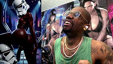 Ebony Storm Trooper Transgender Twerking Her Ass While Pre-Cumming, AI Generated