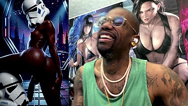 Ebony Storm Trooper Transgender Twerking Her Ass While Pre-Cumming, AI Generated