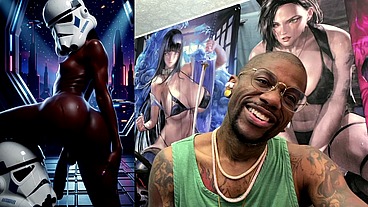 Ebony Storm Trooper Transgender Twerking Her Ass While Pre-Cumming, AI Generated