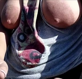 Big boob milf flashing on public trail