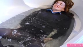 sophia smith gets drenched in the bathtub in her tight school outfit!