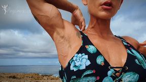 Sun-Kissed Armpits &amp; Pumped Biceps Vein Goddess at the Beach