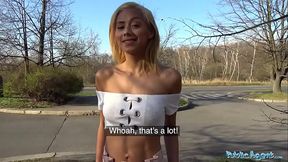 Public Agent Big cock gets blondes tight pussy wet in public forest fuck