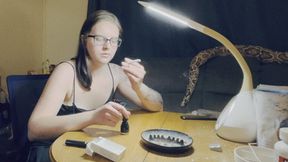 Slutty Girl Paints Nails and Smokes Cigarettes