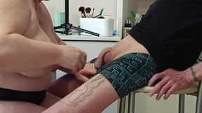 Stepmom does blowjob and dick fingering until I cum