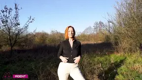 Lonely German mature ginger Tara gets off with a thick dildo