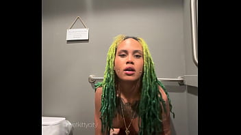 Wetkittycity stripping in a public bathroom and taking a piss