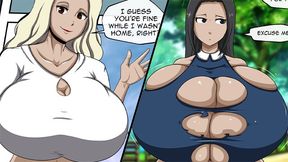 Animated girls' boobs expand while riding huge cock