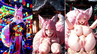Kitsune shrine maidens worship you with big tits and tight ass
